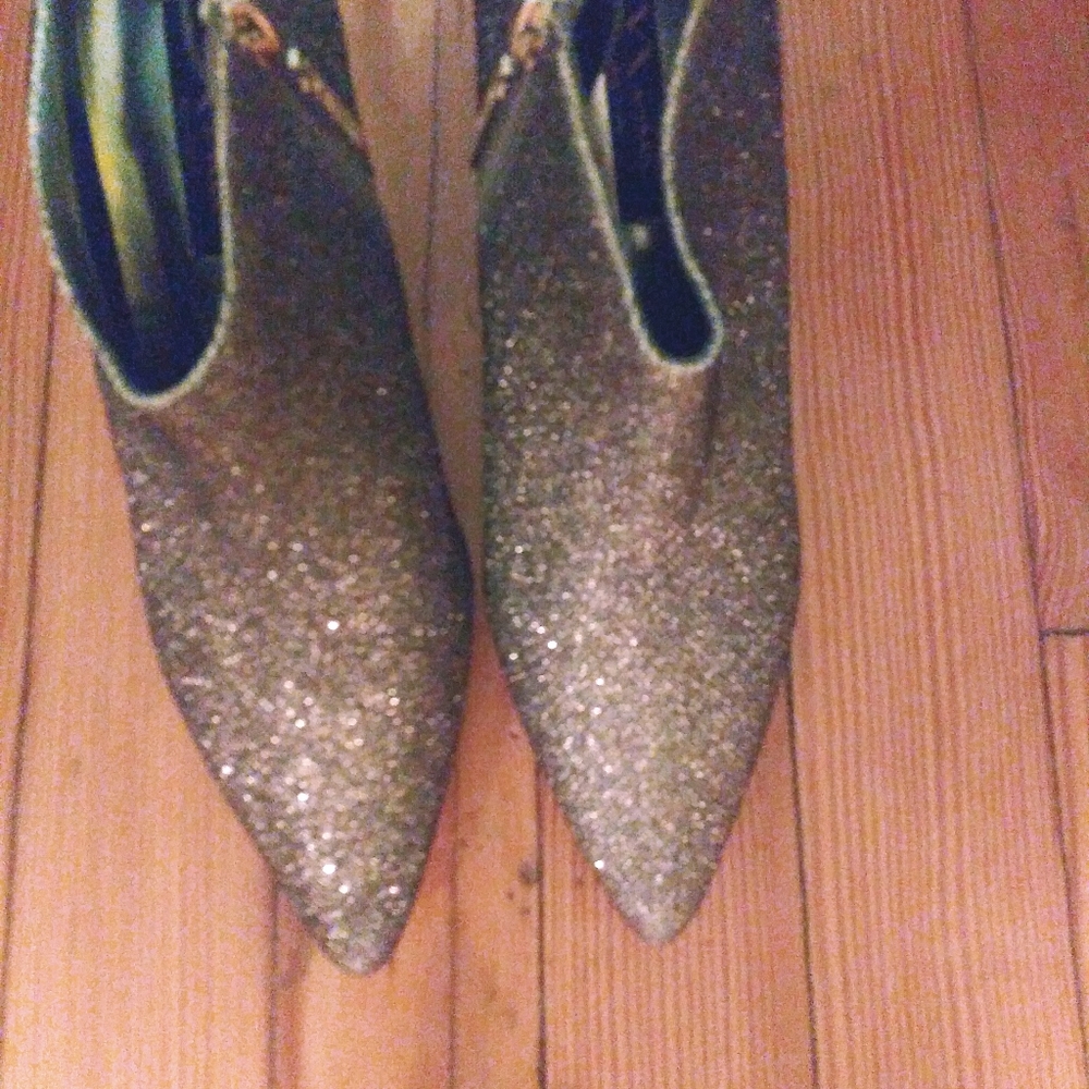 Women's point toe mid heel sequin booties
